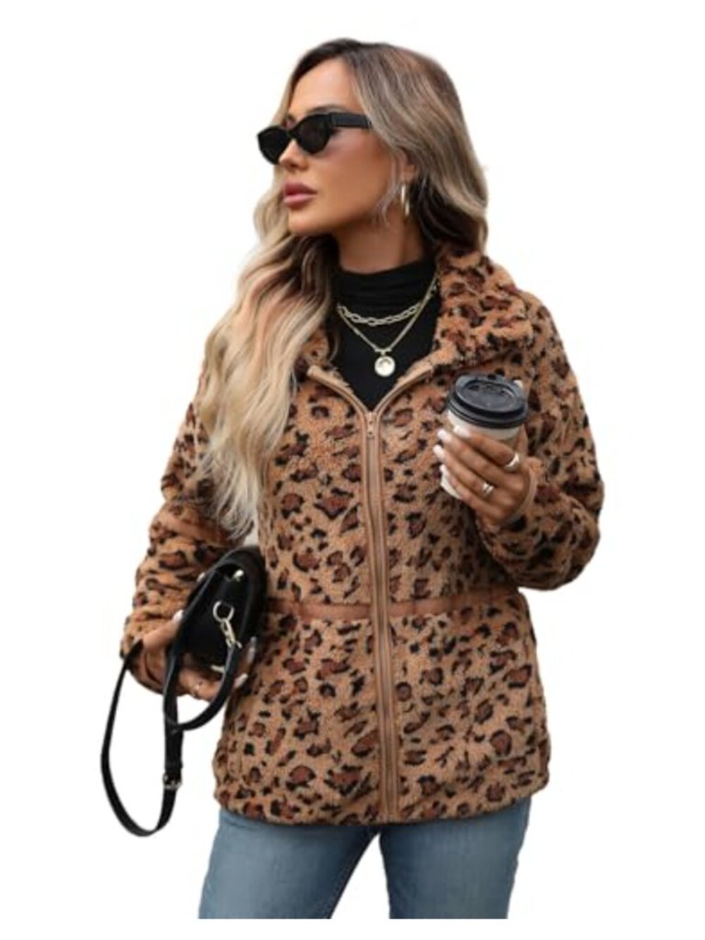 Sherpa Fleece Full Zip Jacket Warm Fall Winter Layering Coat